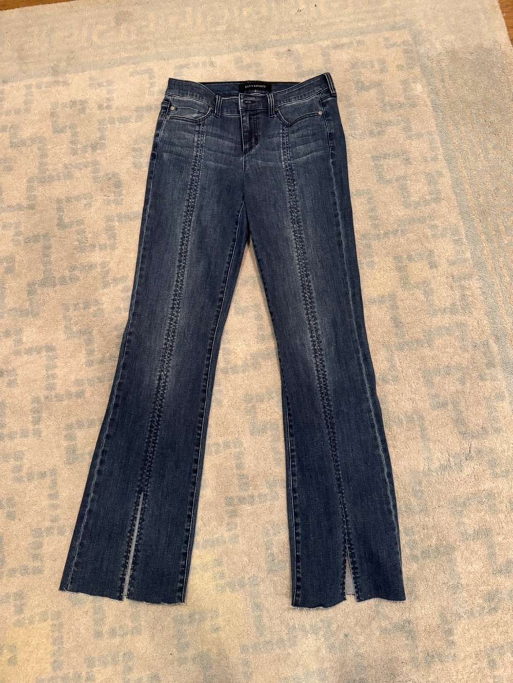Liverpool Jeans Company Indigo High-Rise Flare Jeans with Front Slits
